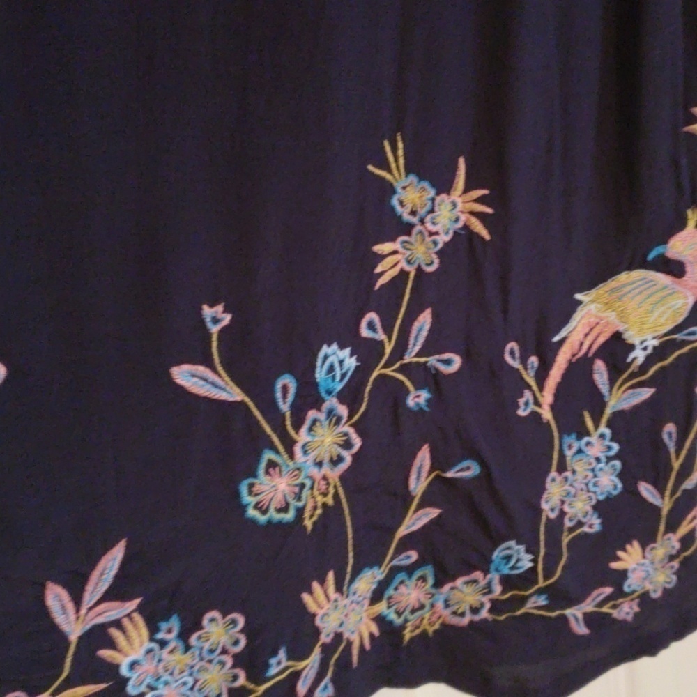 Loft Navy Blue Embroidered Floral Bird Norway Shift Dress  Size XS - Picture 6 of 11